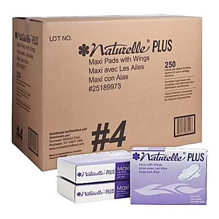 Limited Offer Rochester Midland Naturelle Maxi Pads With Wings, Carton Of 250