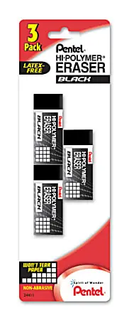 Direct From Factory Pentel&reg; Hi-Polymer&reg; Block Erasers, Black, Pack Of 3