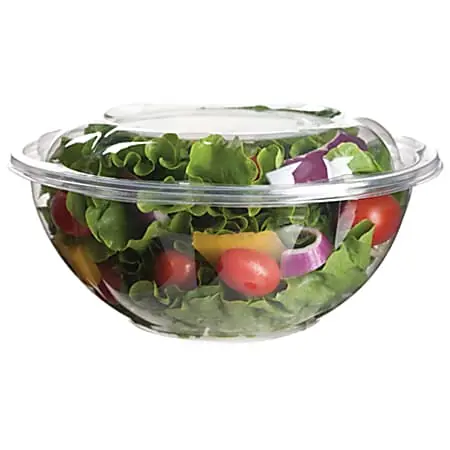 Certified Eco-Products Take-Out Salad Bowls With Lids, 24 Oz, Clear, 50 Bowls Per Pack, Case Of 3 Packs