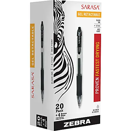 Zebra&reg; Pen SARASA&reg; Retractable Gel Pens, Pack Of 24, Medium Point, 0.7 mm, Assorted Colors Direct From Manufacturer