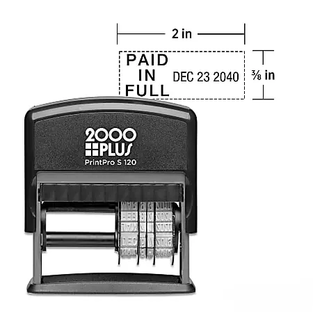 Custom 2000 Plus® PrintPro™ 120D Self-Inking Economy Plastic Dater/Date Stamp, 1-Color, 3/8" x 2" Rectangle Free Returns