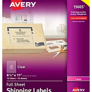Avery&reg; Permanent Shipping Labels, 15665, 8 1/2" x 11", Clear, Pack Of 10 Fresh Stock