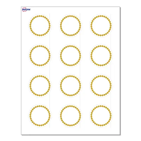 Avery&reg; Print-To-The-Edge Labels With Sure Feed&reg; Technology, S00-D1J-PRWMP10, Round, 2", Matte White, Preprinted Gold Beads Design, Pack Of 120 Premium