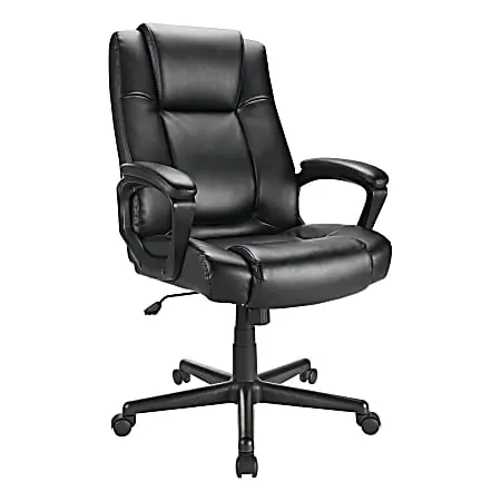 Realspace&reg; Hurston Bonded Leather High-Back Executive Office Chair, Black, BIFMA Compliant Last Chance