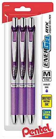 Pentel&reg; EnerGel&reg; Deluxe RTX Gel Pens, Medium Point, 0.7 mm, Assorted Barrels, Violet Ink, Pack Of 3 High Quality