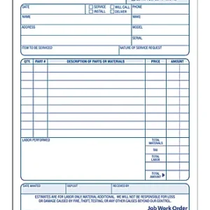 Adams&reg; Carbonless Job Work Order Book, 5 9/16" x 8 7/16", 3-Part, White/Canary/White Tag Today Only