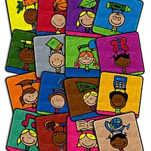 Special Offer Flagship Carpets School Kids' Carpet Squares, 16" x 16", Assorted Designs, Pack Of 16 Carpet Squares