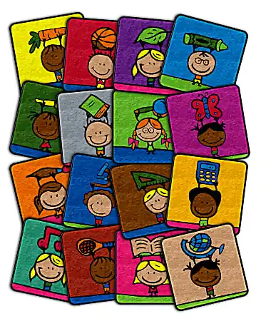 Special Offer Flagship Carpets School Kids' Carpet Squares, 16" x 16", Assorted Designs, Pack Of 16 Carpet Squares