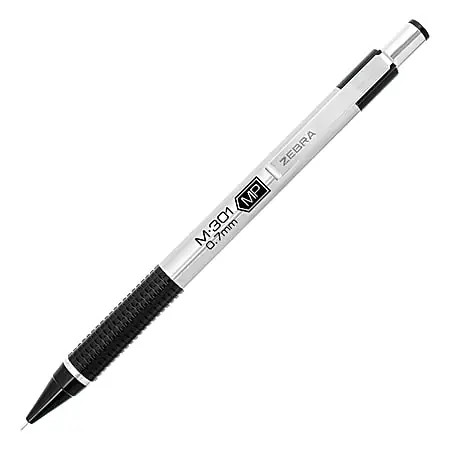 Grab Now Zebra&reg; Pen M-301 Stainless Steel Mechanical Pencils, Pack Of 2, Medium Point, 0.7 mm, Silver/Black Barrel