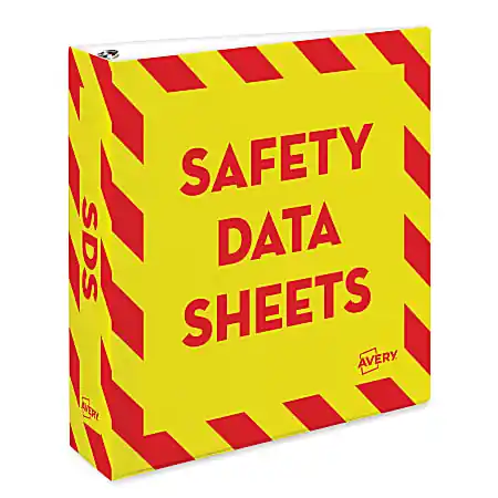 Avery&reg; Preprinted Safety Data Sheet 3-Ring Binder, 2" Rings, Yellow/Red Money Back Guarantee