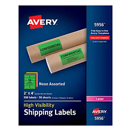 Direct From Manufacturer Avery&reg; High-Visibility Permanent Shipping Labels, 5956, 2" x 4", Assorted Colors, Pack Of 500