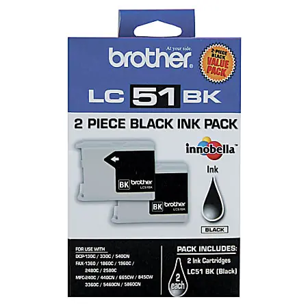 Luxury Brother&reg; LC51 Black Ink Cartridges, Pack Of 2, LC512PKS