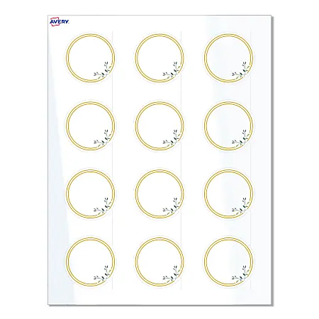 Avery&reg; Print-To-The-Edge Labels & Sure Feed&reg;, S00-D2N-PRWGP10, 2" Round, Glossy White, Preprinted Double Gold Border & Floral Design, Pack Of 120 Special Offer