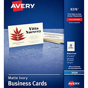 Reduced Price Avery&reg; Printable Business Cards With Sure Feed&reg; Technology For Inkjet Printers, 2" x 3.5", Ivory, 250 Blank Cards