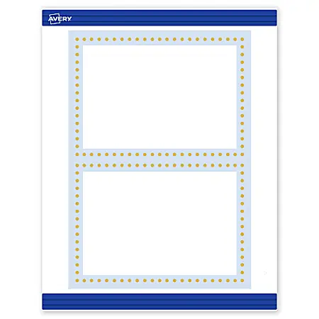 Avery&reg; Printable Invitation Cards With Sure Feed&reg;, S00-DMN-PRMWC10, 5" x 7", Matte White, Preprinted Blue Border with Gold Dots Design, Pack Of 20 Instant Buy