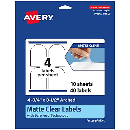 Avery&reg; Permanent Labels With Sure Feed&reg;, 94600-CMF10, Arched, 4-3/4" x 3-1/2", Matte Clear, Pack Of 40 In Demand