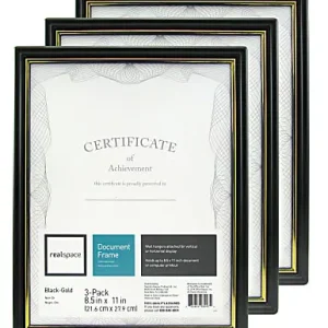 Realspace&trade; Document And Certificate Holders, 8-1/2" x 11", Black/Gold, Pack Of 3 Holders While Supplies Last