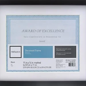 Realspace&trade; Photo/Document Frame, Gallery, 11" x 14" With Mat, Black/White High Quality