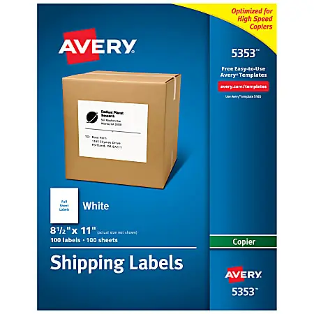 Avery&reg; Shipping Labels For Copiers, 5353, 8-1/2" x 11", White, Pack Of 100 Shop Now