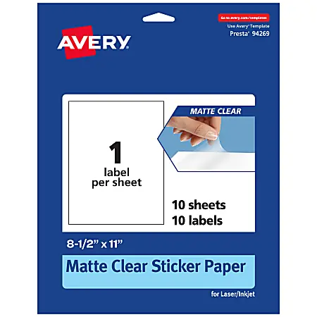 Direct From Manufacturer Avery&reg; Permanent Labels, 94269-CMF10, Rectangle, 8-1/2" x 11", Matte Clear, Pack Of 10