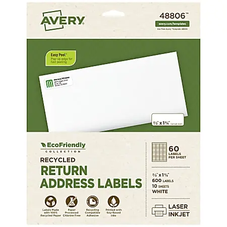 Avery&reg; EcoFriendly Recycled Labels, Rectangle, 2/3" x 1-3/4", Matte White, Pack Of 600 Budget