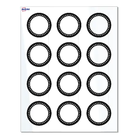 Avery&reg; Print-To-The-Edge Labels & Sure Feed&reg;, S00-D26-PRWGP10, 2" Round, Glossy White, Preprinted Black & White Polka Dots Design, Pack Of 120 Trending