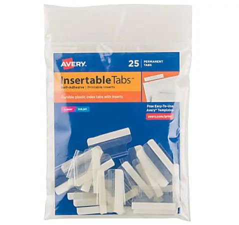 Order Now Avery® Insertable Self-Adhesive Index Tabs With Printable Inserts, 1", Clear, Pack Of 25