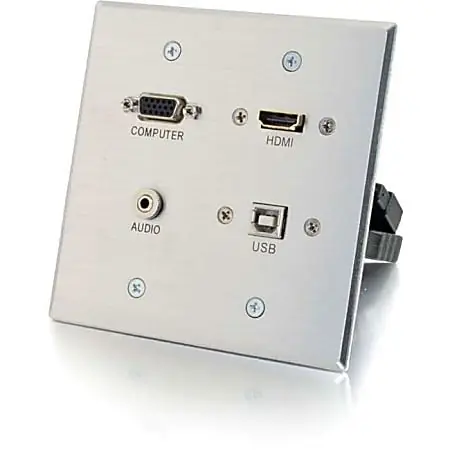 In Demand C2G HDMI, VGA, 3.5mm Audio and USB Pass Through Wall Plate - Double Gang - 2-gang - Aluminum - 1x HDMI Port(s) - 39703