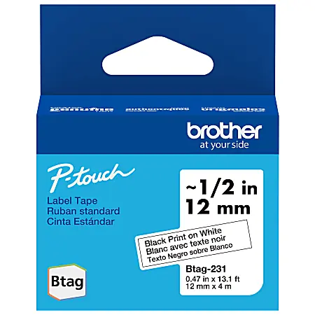 Brother P-touch Btag Label Tape, BTAG231, 0.47 in by 13.1 ft, Black on White Limited Edition