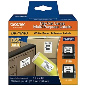 Brother DK1240 Paper Labels, 4" x 2", White, Pack Of 600 Modern