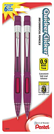 Latest Pentel&reg; Quicker-Clicker&trade; Mechanical Pencil, 0.9mm, #2 Lead, Transparent Red, Pack Of 2