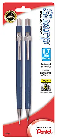 Express Delivery Pentel&reg; Sharp&trade; Mechanical Pencil, 0.7mm, #2 Lead, Blue Barrel, Pack Of 2