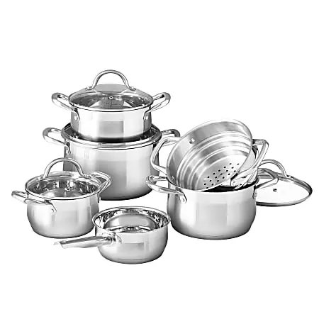 Bergner Stainless-Steel Induction-Ready 10-Piece Cookware Set, Stainless Steel Affordable