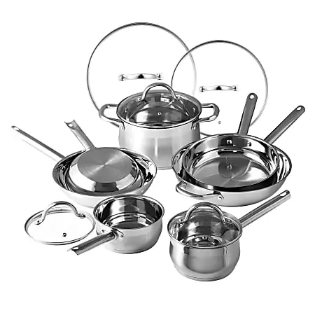 Bergner 12-Piece Stainless Steel Non-Stick Cookware Set, Silver Free Delivery