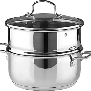 Bergner Essentials Stainless-Steel Soup Pot With Tempered-Glass Lid And Steamer Insert, 2.6 Qt, Stainless Steel Express Delivery