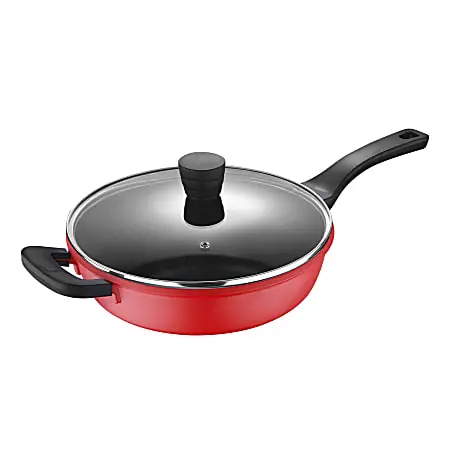 Limited Offer Bergner Covered Saut&eacute; Pan, 11", 4 Qt, Retro Red