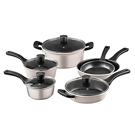 Best Price Bergner 10-Piece Aluminum Cookware Set, Champagne