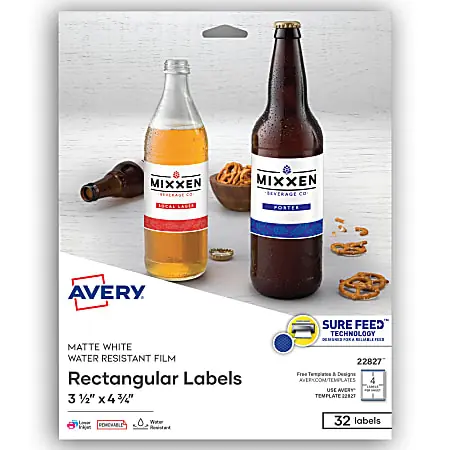 Crafted Avery&reg; Removable Durable Rectangle Labels, 22827, 3 1/2" x 4 3/4", White, Pack Of 32