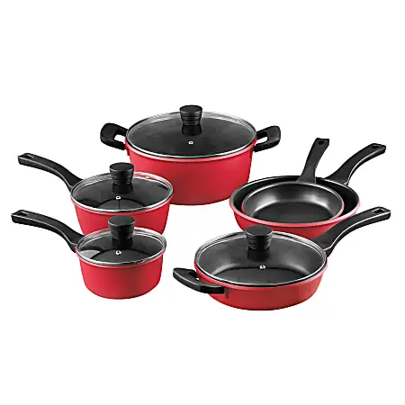 Bergner 10-Piece Aluminum Cookware Set, Retro Red Trusted Brand