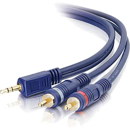 C2G 12ft Velocity One 3.5mm Stereo Male to Two RCA Stereo Male Y-Cable - Mini-phone Male - RCA Male - 12ft - Blue Hassle-Free Returns