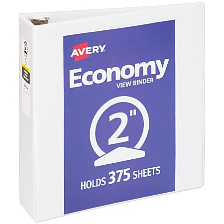 Avery&reg; Economy View 3 Ring Binder, 2" Round Rings, White, 1 Binder In Demand