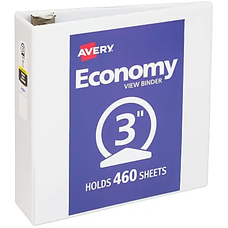 Deal Avery&reg; Economy View 3-Ring Binder, 3" Round Rings, White