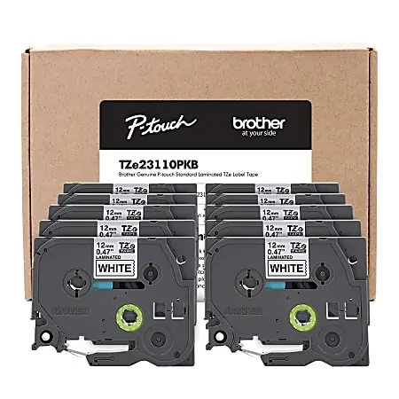 Brother&reg; P-Touch Label Maker Tape, Black/White, Pack Of 10 Rolls Price Cut