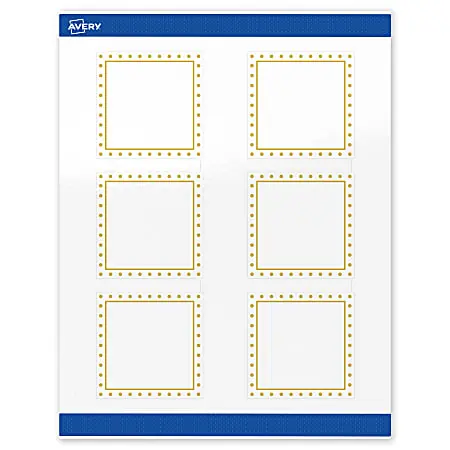 Reduced Price Avery&reg; Print-To-The-Edge Labels & Sure Feed&reg;, S00-DHZ-PRWGP10, 3" x 3", Glossy White, Preprinted Gold Border & Gold Dots Design, Pack Of 60