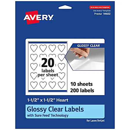 Avery&reg; Glossy Permanent Labels With Sure Feed&reg;, 94602-CGF10, Heart, 1-1/2" x 1-1/2", Clear, Pack Of 200 Reduced Price