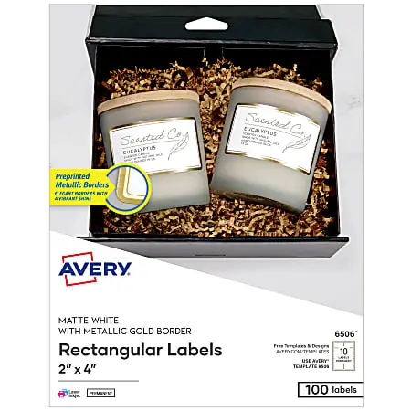 Avery&reg; Printable Labels With Metallic Border, Rectangle, 2" x 4", Matte White, Pack Of 100 Budget