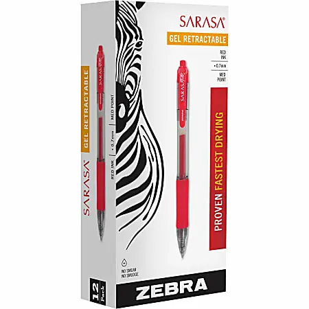 Zebra&reg; Pen SARASA&reg; X20 Retractable Gel Pens, Pack Of 12, Medium Point, 0.7 mm, Translucent Barrel, Red Ink Fan Favorite