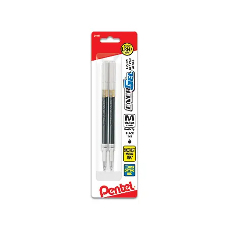 Pentel&reg; EnerGel&reg; Liquid Gel Pen Refills, Needle Point, 0.7 mm, Black Ink, Pack Of 2 Express Delivery