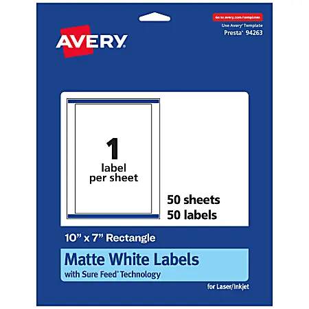 Price Cut Avery&reg; Permanent Labels With Sure Feed&reg;, 94263-WMP50, Rectangle, 10" x 7", White, Pack Of 50