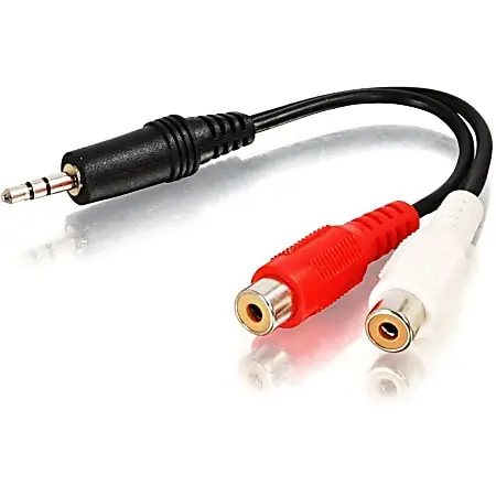 Authentic C2G 6in Value Series One 3.5mm Stereo Male To Two RCA Stereo Female Y-Cable - Mini-phone Male Stereo - RCA Female Stereo - Black
